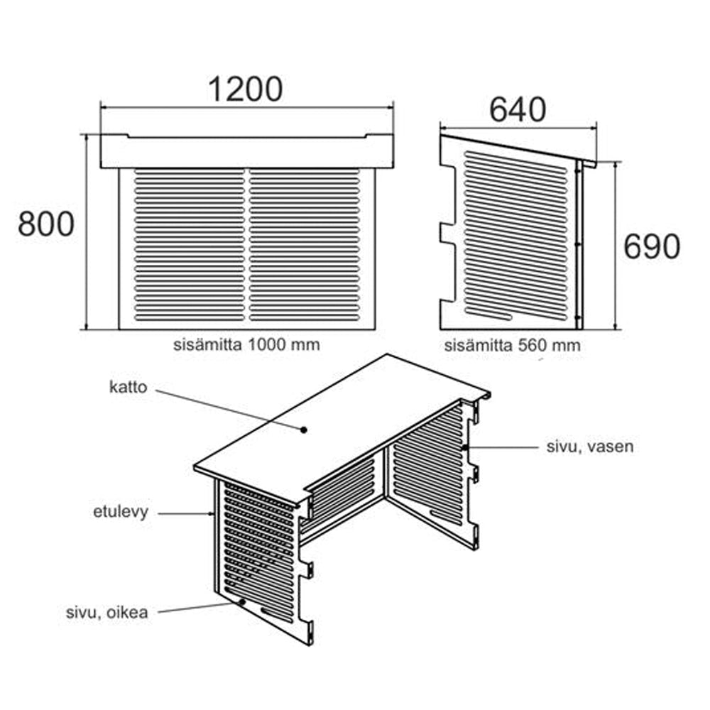 Large - suojaksi yleisimmille ulkoyksiköille 700/800 x 1000 x 560 mm