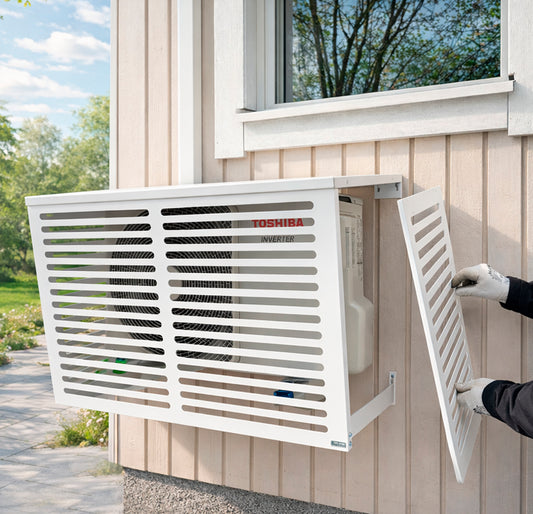 Alumiininen ilmalämpöpumpun suojakotelo, valkoinen