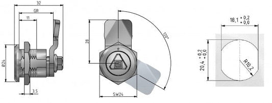 PTL huoltoluukun 10 mm kolmiolukko